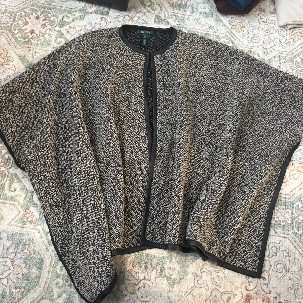 Ralph Lauren Black And Cream Knit Cape Poncho